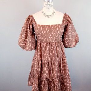 Faithfull the Brand Eryn Chocolate Brown Polka Dot Cotton Dress Women's Size 4